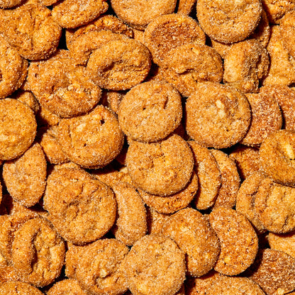 overhead macro view of a large pile of cinnamon toast super crunchy cookies