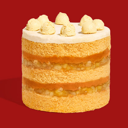 Side view of a whole Caramel Apple Pie Cake