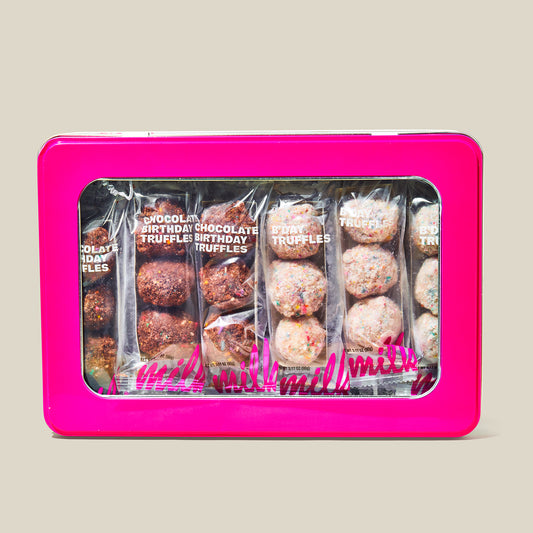 overhead of the birthday cake truffle sampler